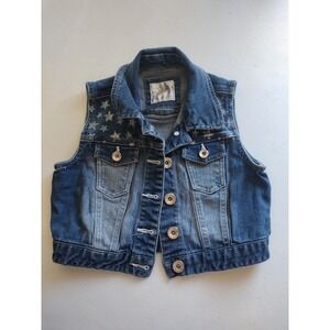 Justice‎ Girls Denim Vest Size 10 Star Embellished Button Front Sleeveless
